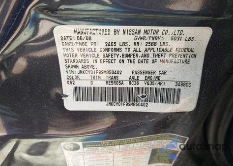 2009 Infiniti M35X from USA, damaged, VIN JNKCY01F99M850402